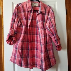 Salmon colored plaid shirt